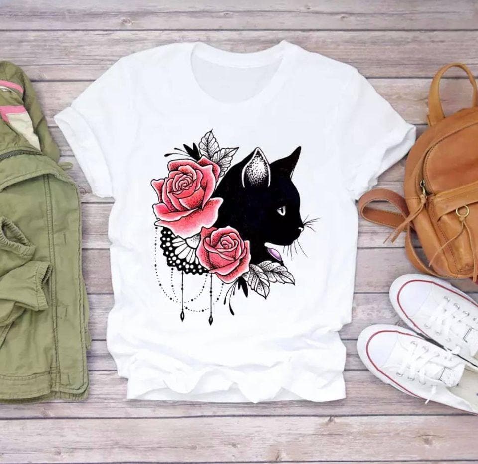 Tricou Lovely Rose and Cat Pink - Prestigeboutique.ro