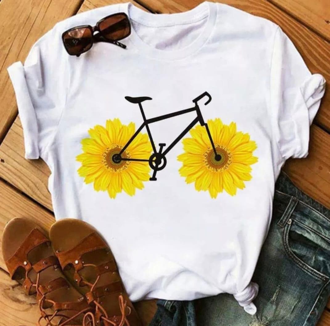 Tricou cu flori Bicicleta din flori galbene - Prestigeboutique.ro